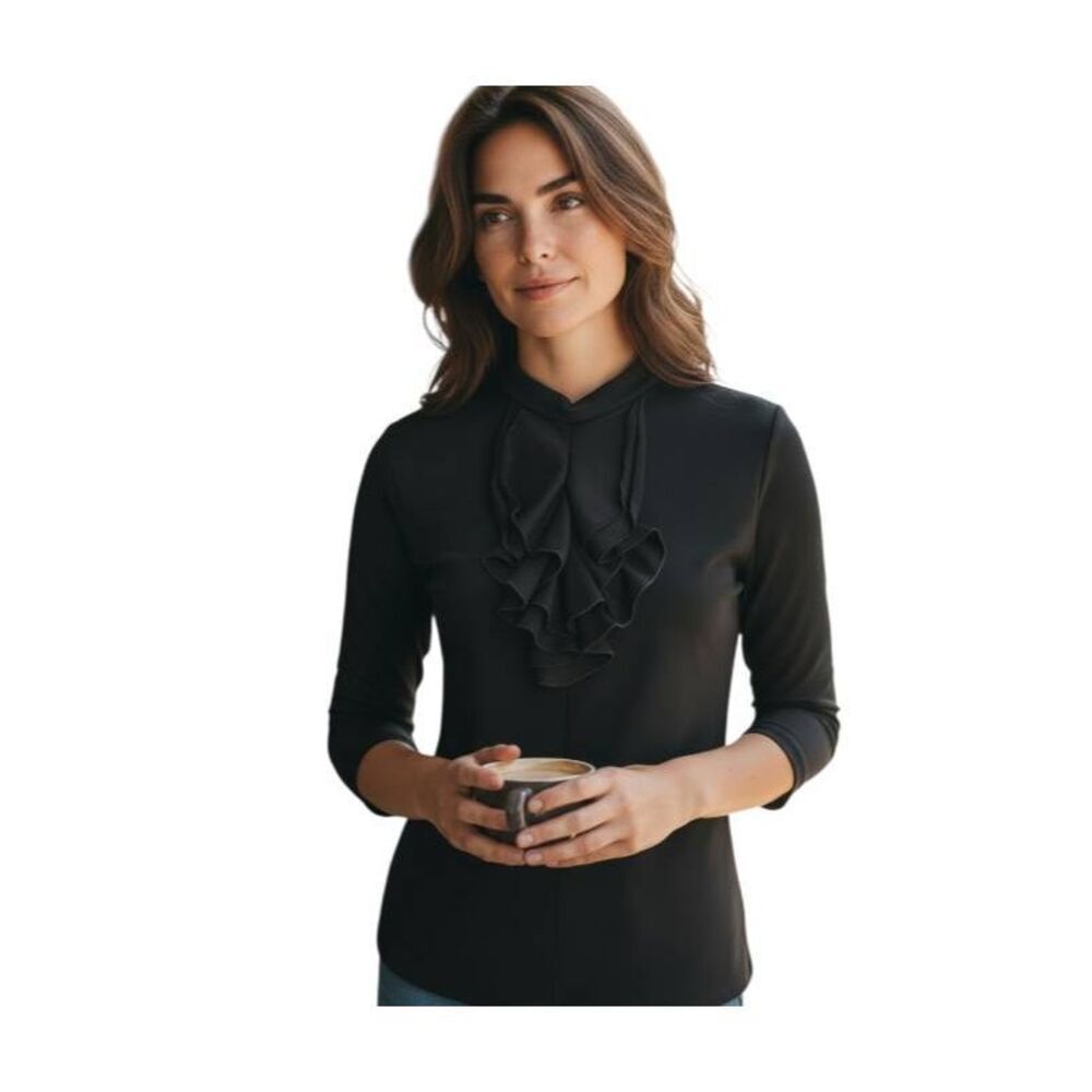 AVITAL BLACK RUFFLE BLOUSE SZ.M EUC.